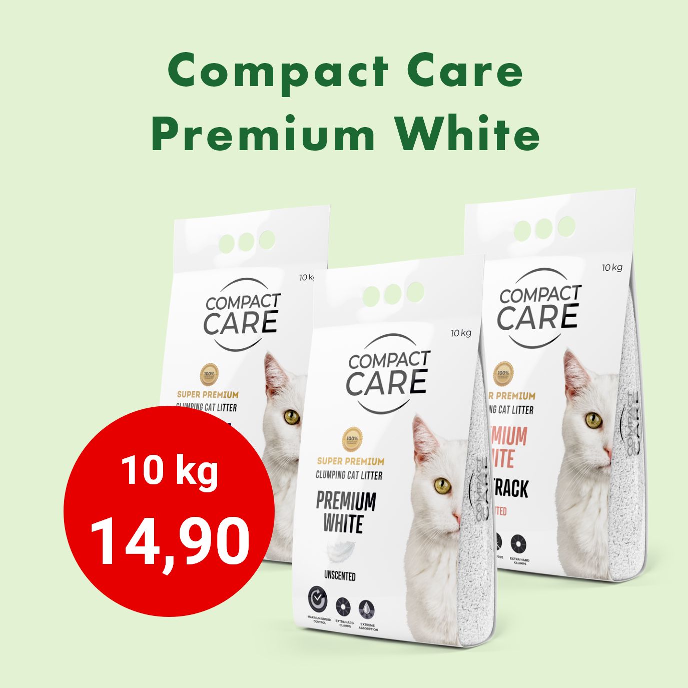 Compact Care White -kissanhiekat 10 kg 14,90€
