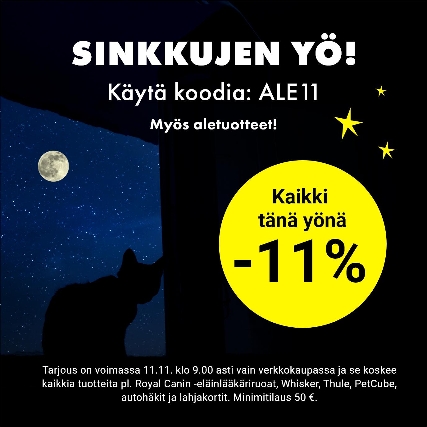 nyt kaikki -11% koodilla ALE11. Koodi voimassa 11.11. klo 9.00.