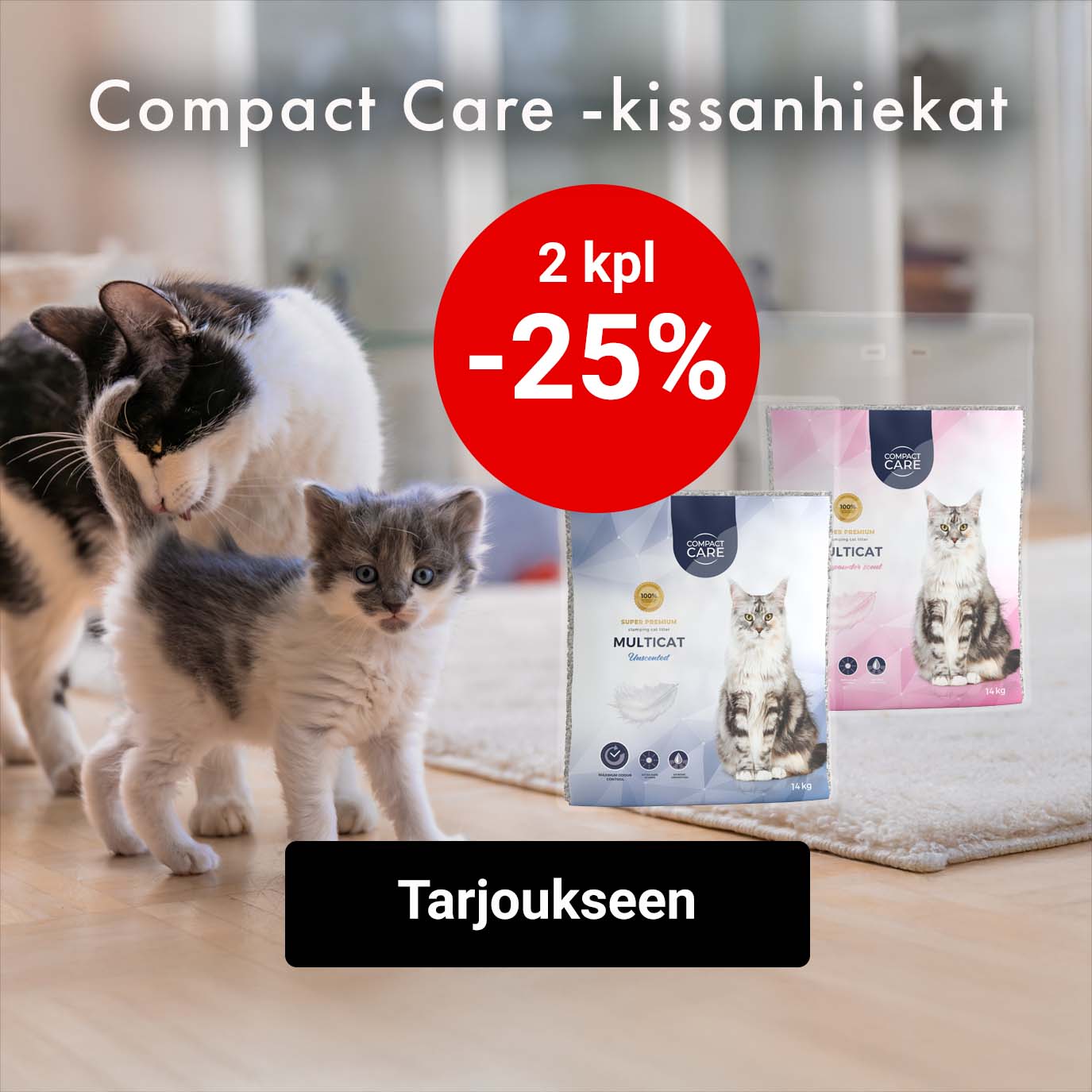 Compact Care -kissanhiekat 2 kpl -25%