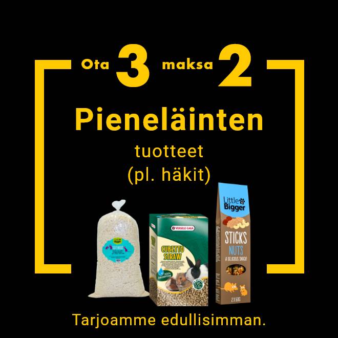 Kaikki pieneläinten tuotteet ota 3 maksa 2 (pl. häkit)