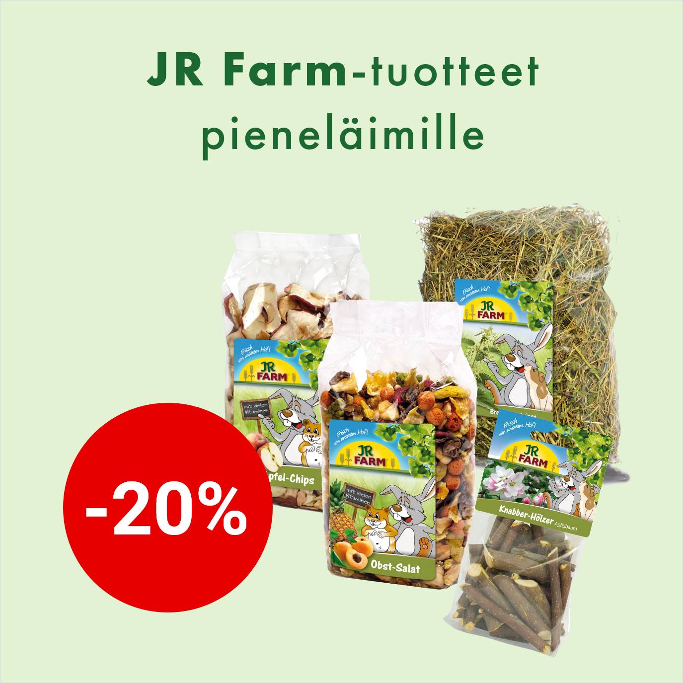 Jr Farm tuotteet pieneläimille -20% 31.10.2025 asti.