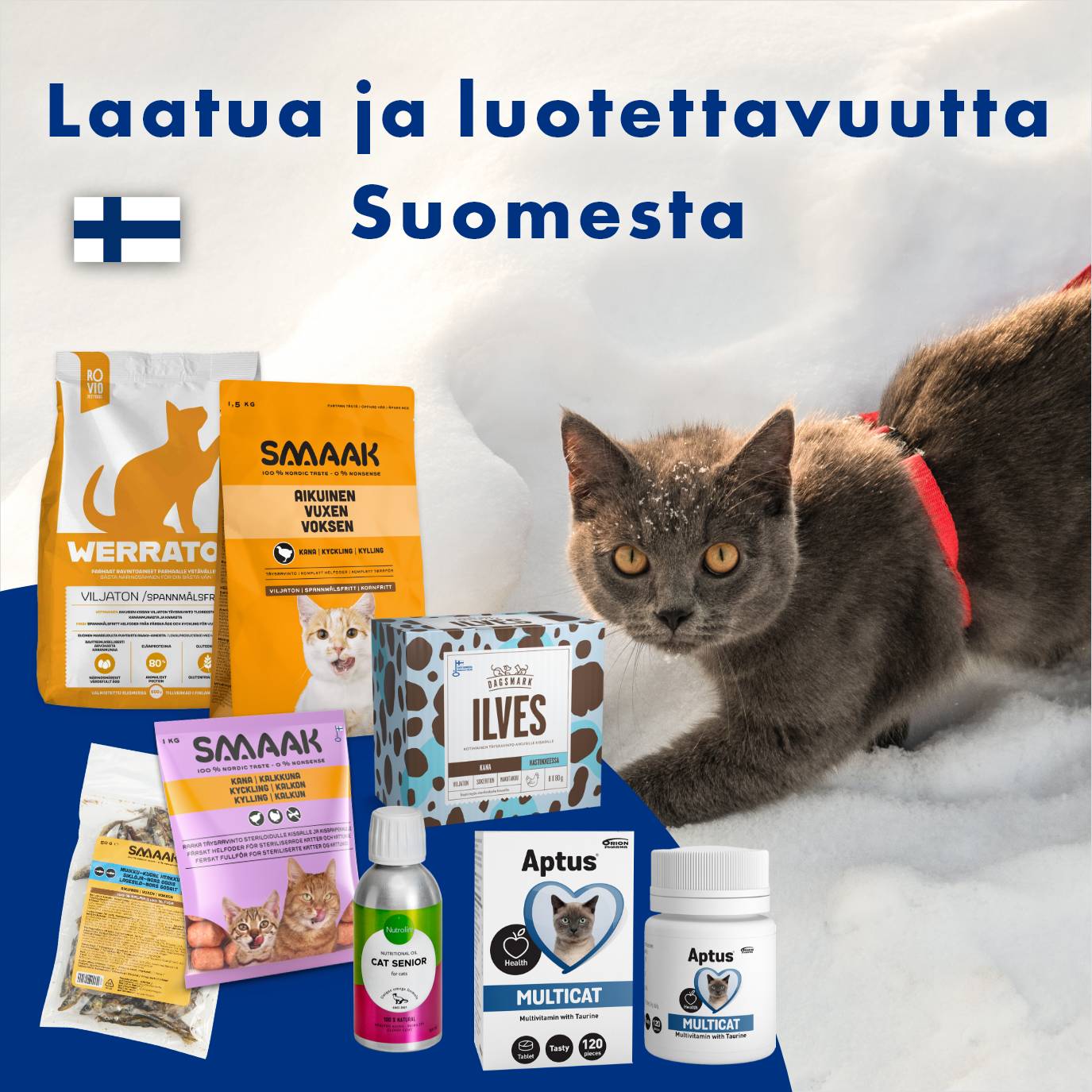 Kotimaisia tuotemerkkej&auml; kissalle