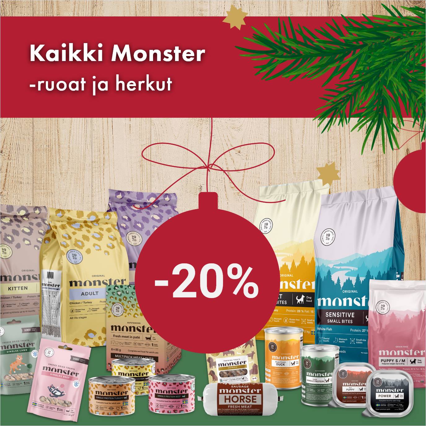 Monster kissan ja koiranruoat -20% 31.12.2025 asti