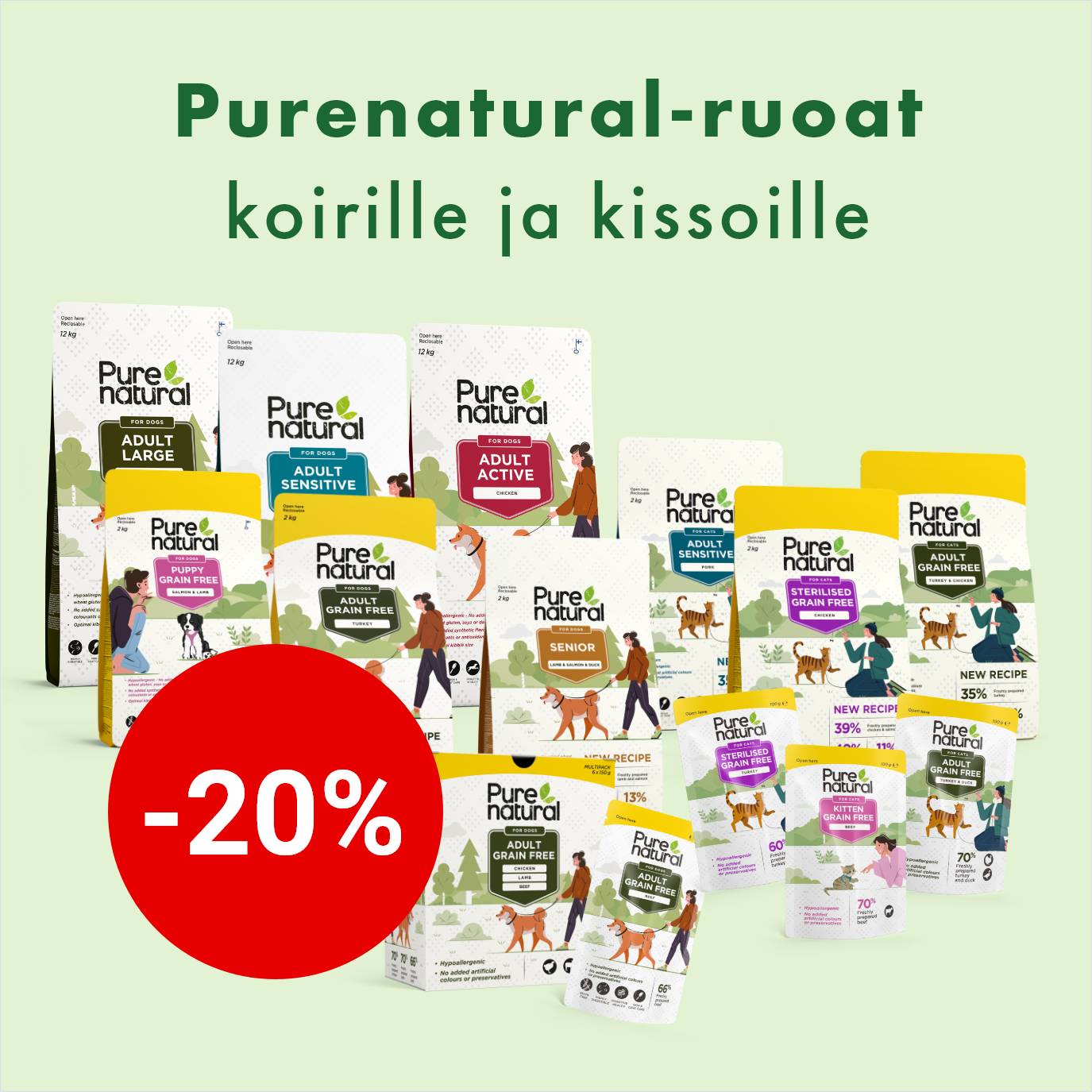Purenatural koiran- ja kissanruoat -20% 26.10.2025 asti