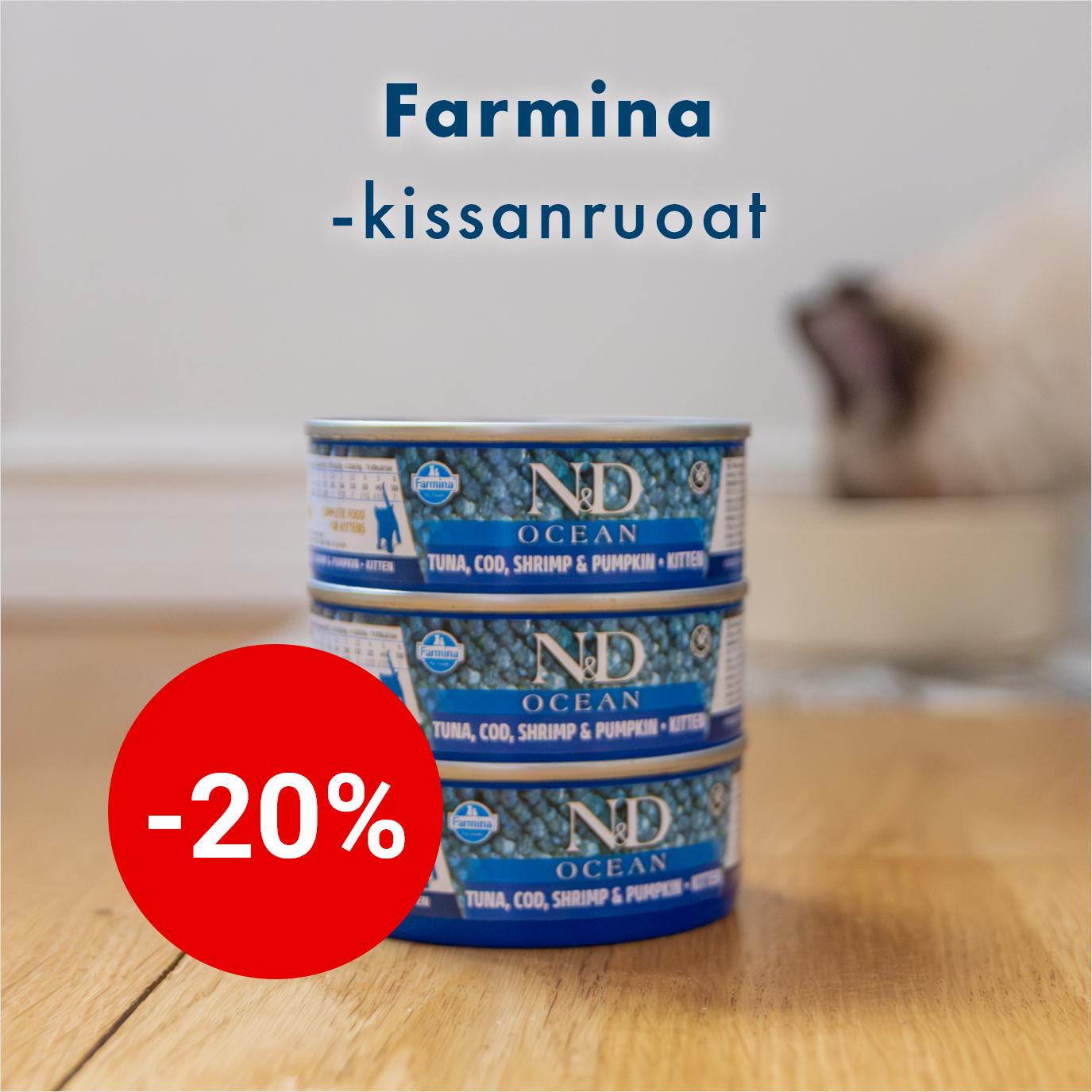 Farmina-kissanruoat -20%. Kampanja voimassa 30.9.2025 asti.