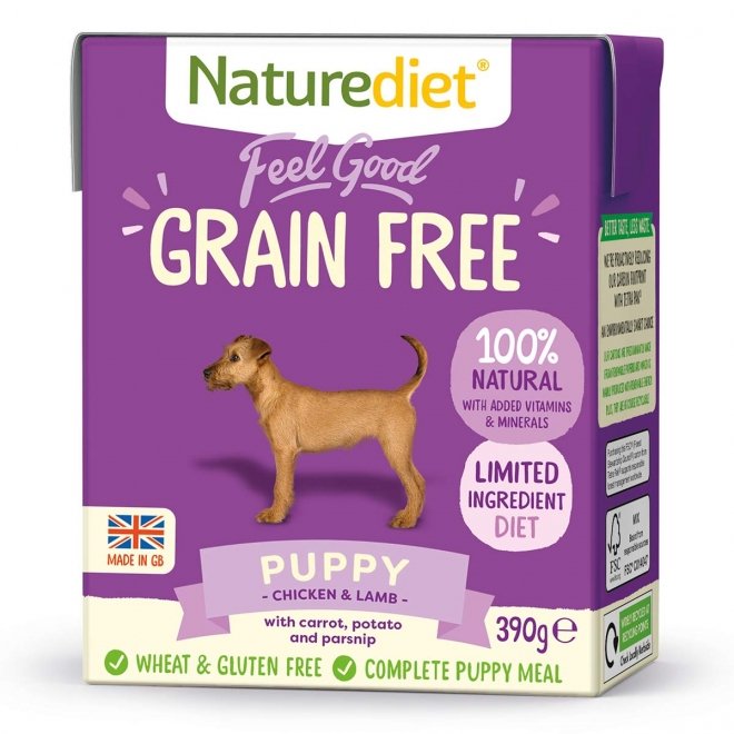 Naturediet Grain Free Puppy kana & lammas (390 g)
