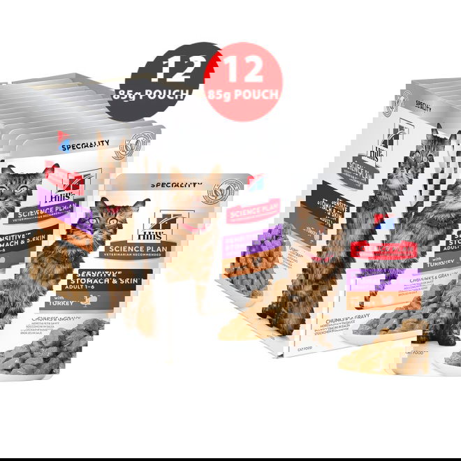 Hills Science Plan Cat Adult Sensitive Stomach & Skin Turkey 12x85g