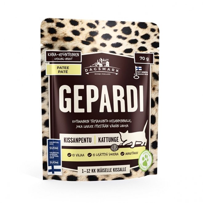 Dagsmark Gepardi pennulle, kana-hyönteispatee 8x70g