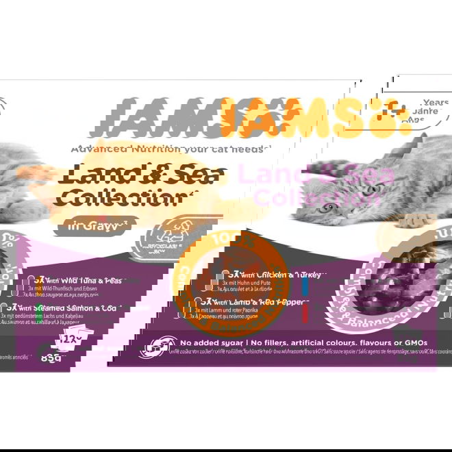 IAMS Delights Gravy Liha- & kalalajitelma 12 x 85 g