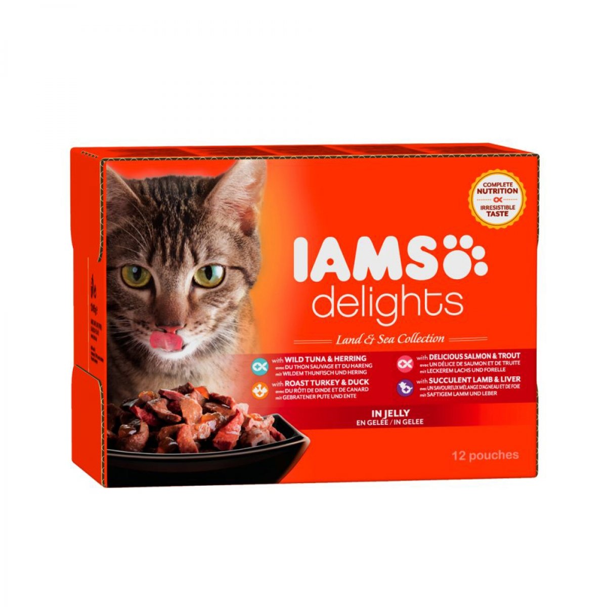 IAMS Delights Jelly Liha- ja kalalajitelma 12 x 85 g 