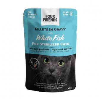 Four Friends Cat Sterilized White Fish in Gravy 85 g