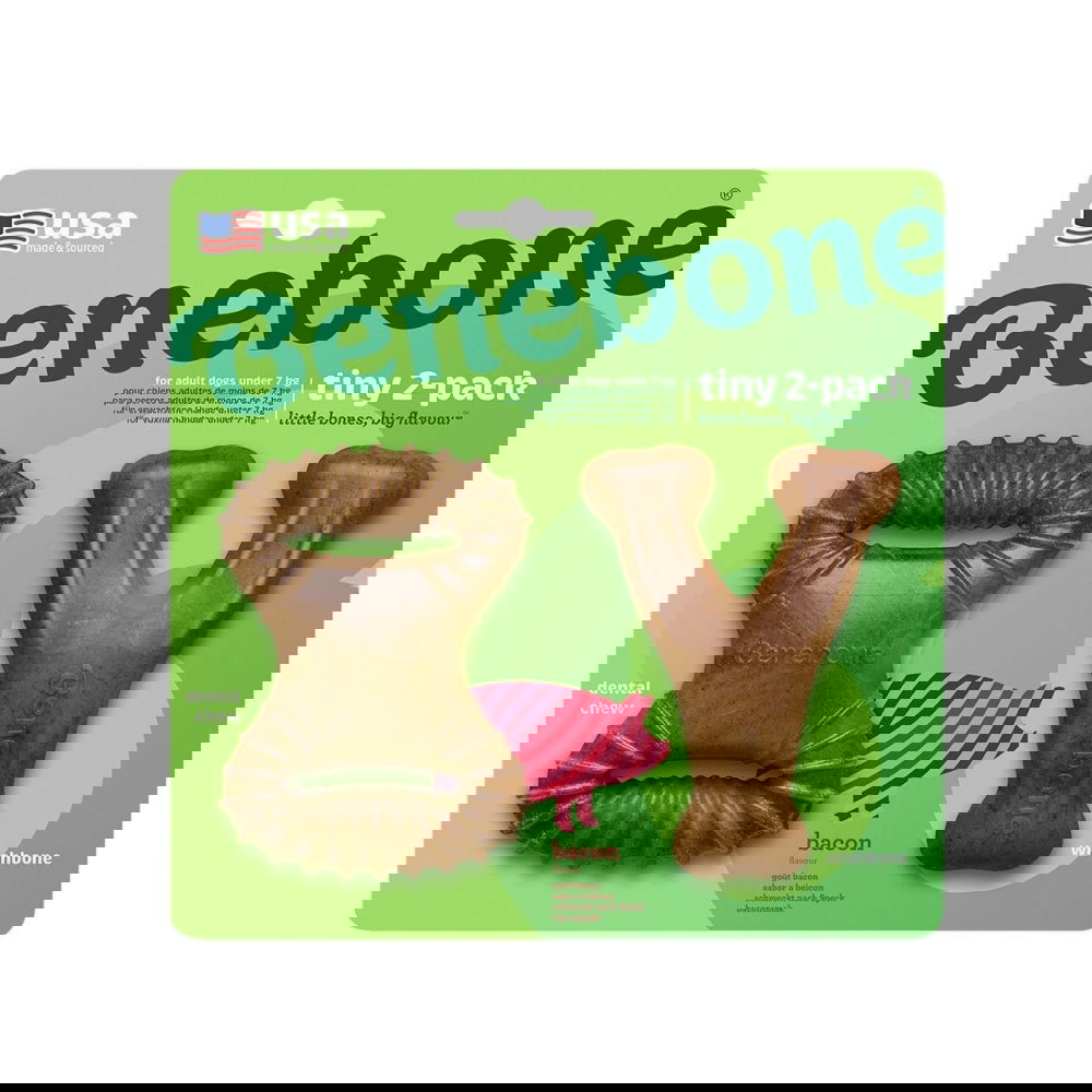 Benebone 2-pack Dentaltygg /Wishbone Hunbein i Nylon med Baconsmak XS