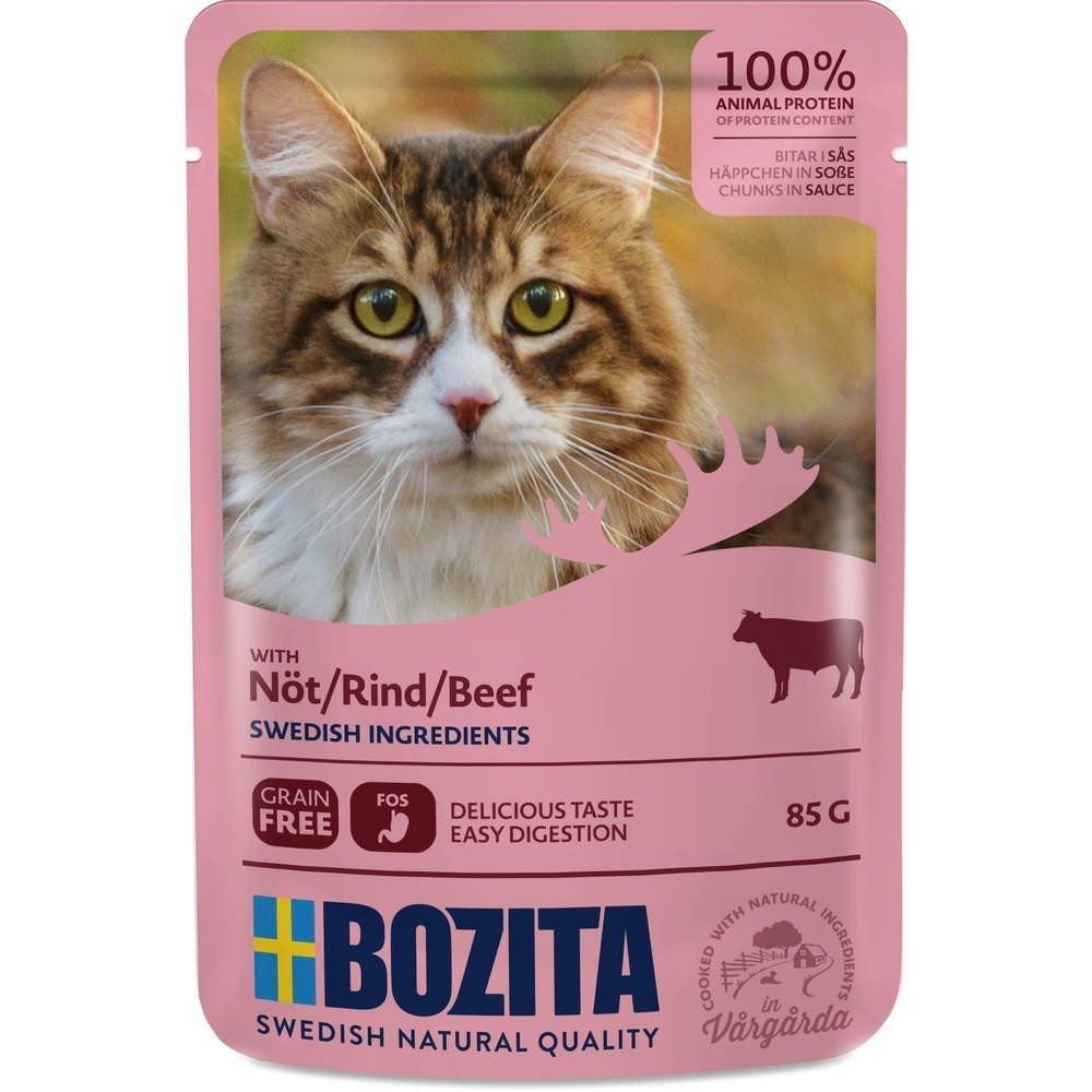 Bozita Biter i Saus med Biffkjøtt 85 g Katt - Kattemat - Våtfôr