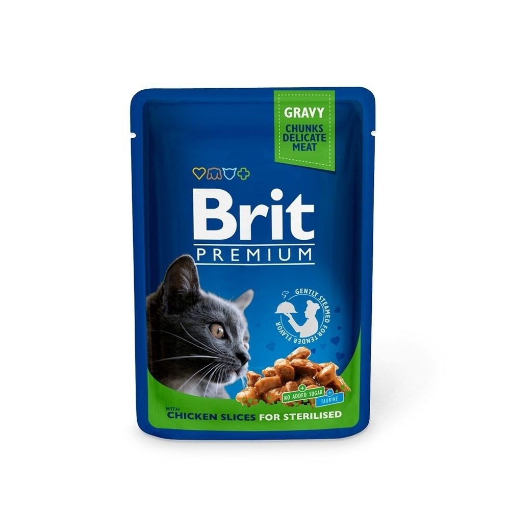 Brit Premium Porsjonsposer Med kylling for Steriliserte Katter Katt - Kattemat - Våtfôr