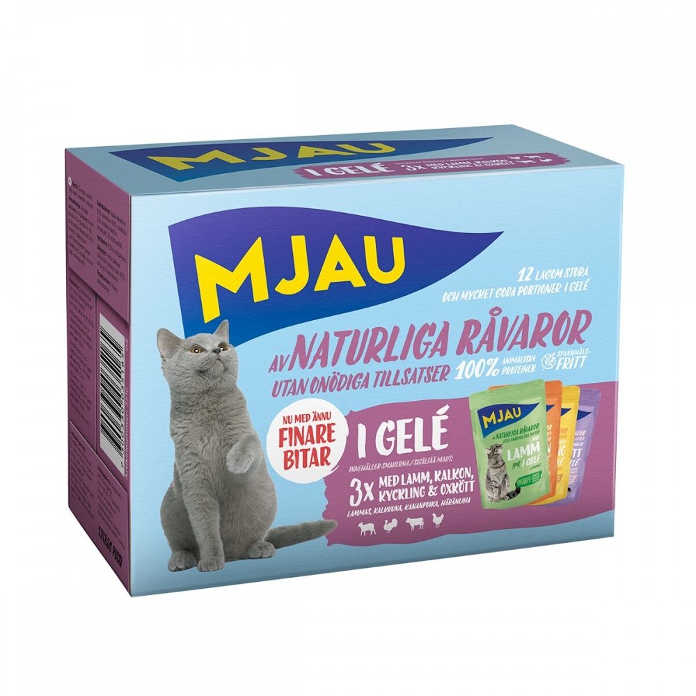 Mjau Multipack Kjøttsmaker i gelé 12x85 g Katt - Kattemat - Våtfôr