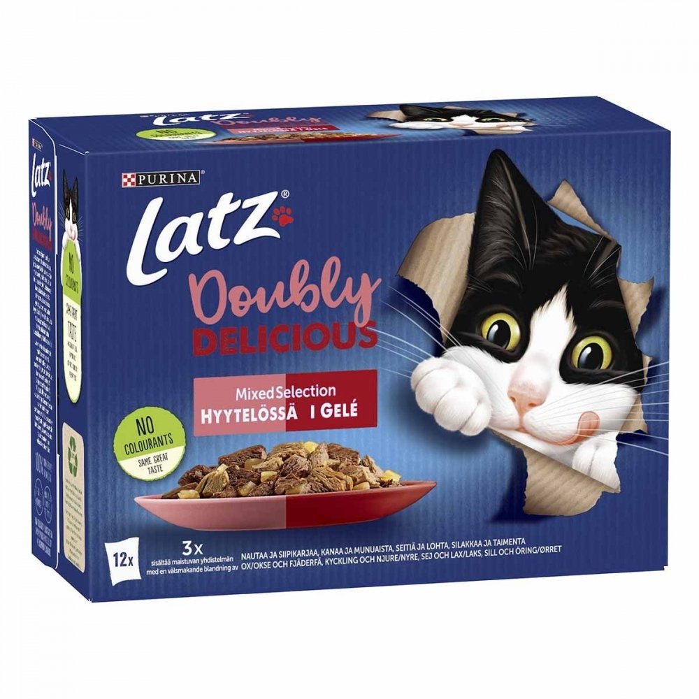 Latz Doubly Delicious Mixed Selection Gelé Multipack 12x85 g Katt - Kattemat - Våtfôr