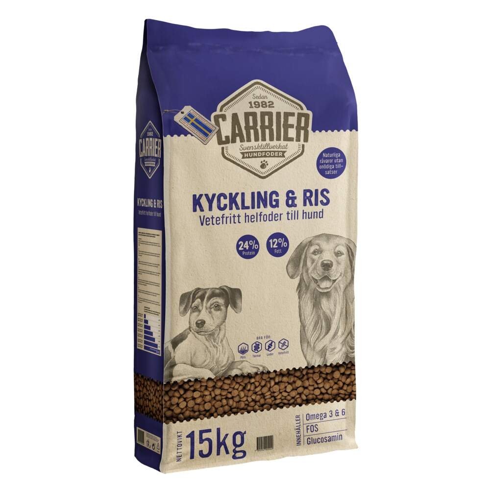 Carrier Kylling & Ris (15 kg) Hund - Hundemat - Spesialfôr - Hundefôr til følsom hud