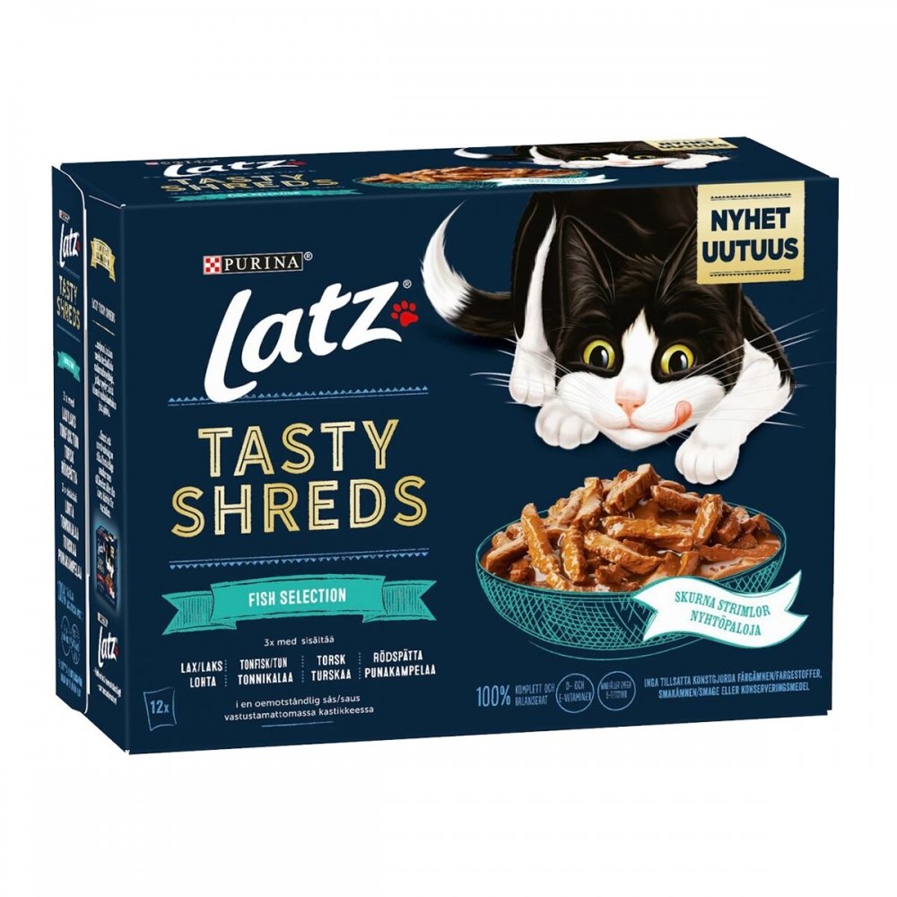 Latz Tasty Shreds Fish Selection Multipack 12x80 g Katt - Kattemat - Våtfôr