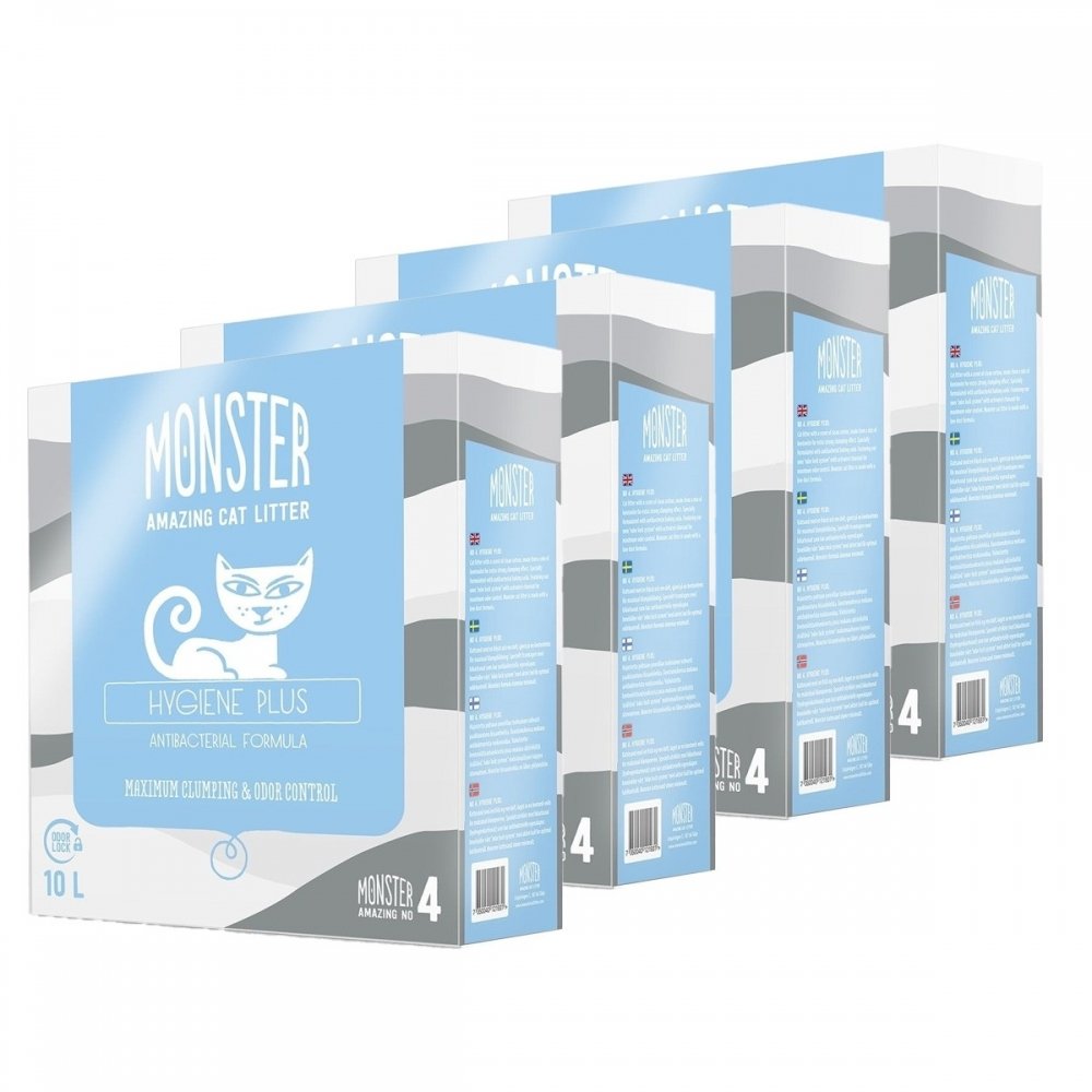 Monster Hygiene Plus 4 x 10L Katt - Kattesand