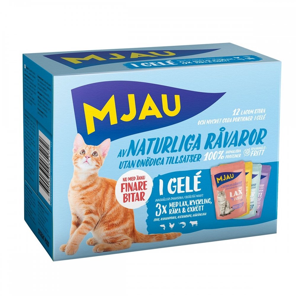Mjau Multipack Kjøtt- og fiskesmaker i gelé Katt - Kattemat - Våtfôr