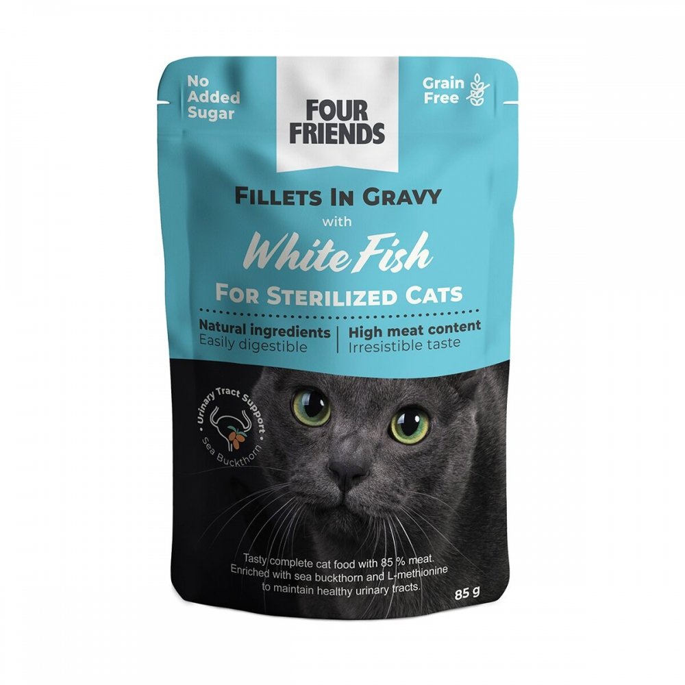 Bilde av Four Friends Cat Sterilized White Fish In Gravy 85 G