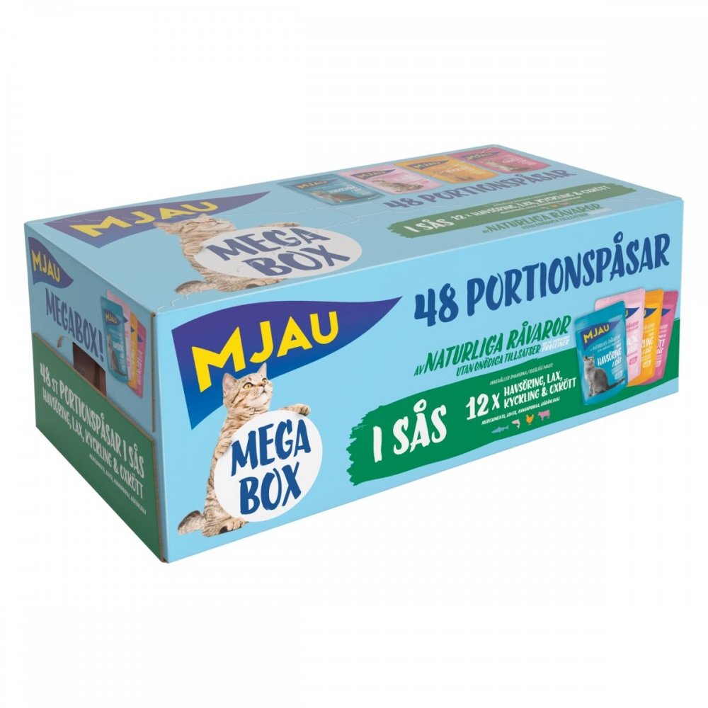 Mjau Megabox Kjøtt og Fisk i Saus 48x85 g Katt - Kattemat - Våtfôr