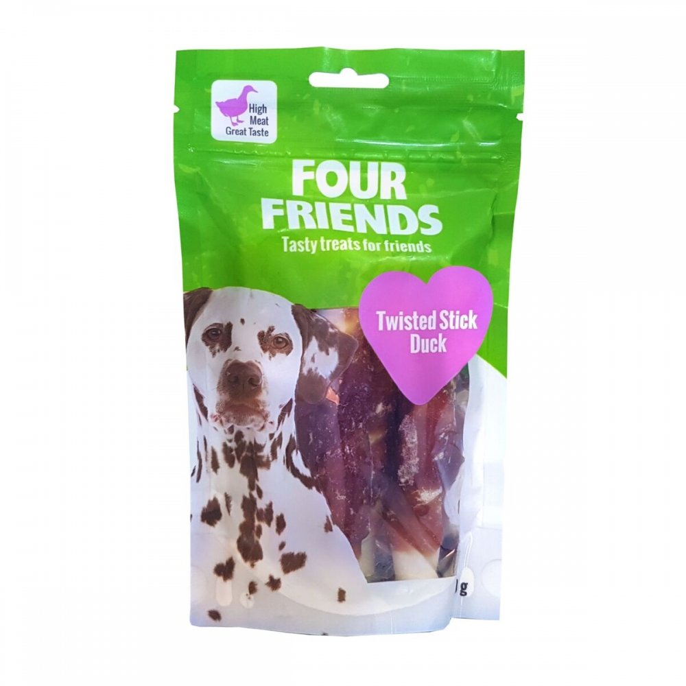 FourFriends Dog Twisted Stick Duck 12,5 cm 4-pack Hund - Hundegodteri - Tyggepinner