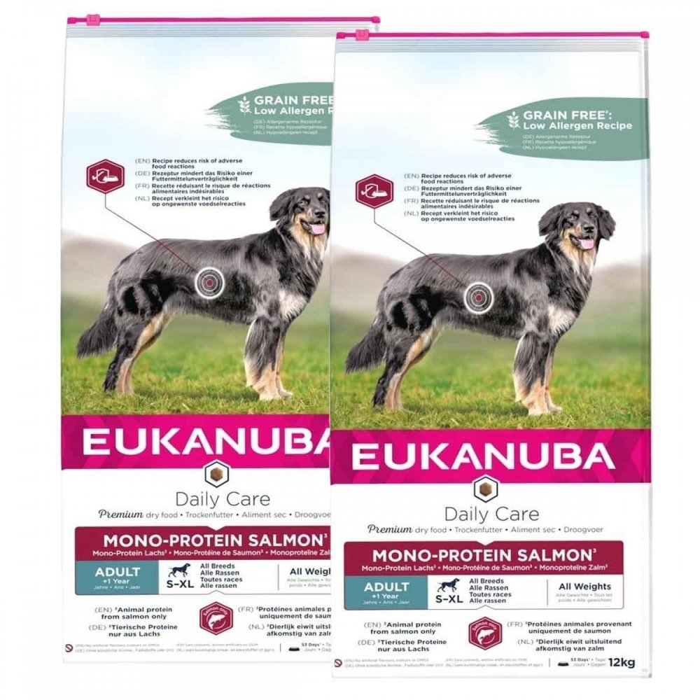 Eukanuba Daily Care Adult Mono Protein Salmon 2 x 12kg Hund - Hundemat - Tørrfôr