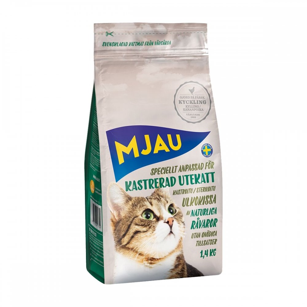 Mjau Kastrert utekatt (1,4 kg) Katt - Kattemat - Spesialfôr - Kattemat for sterilisert katt