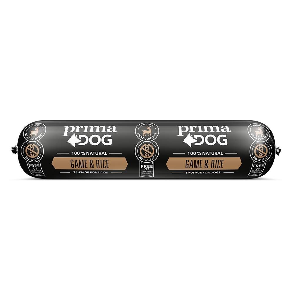 PrimaDog Sausage Game & Rice 800 g Hund - Hundemat - Våtfôr