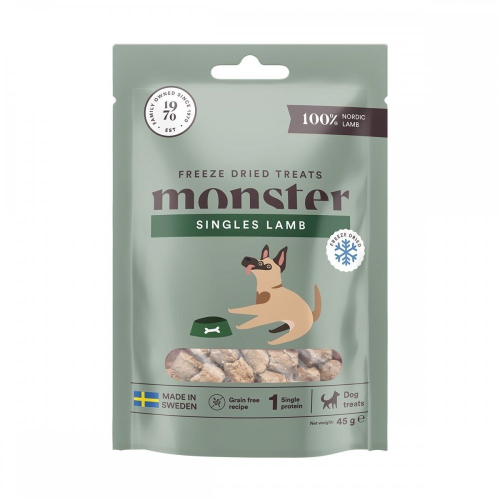 Monster Dog Treats Freeze Dried Lamb 45 g Hund - Hundegodteri - Godbiter til hund
