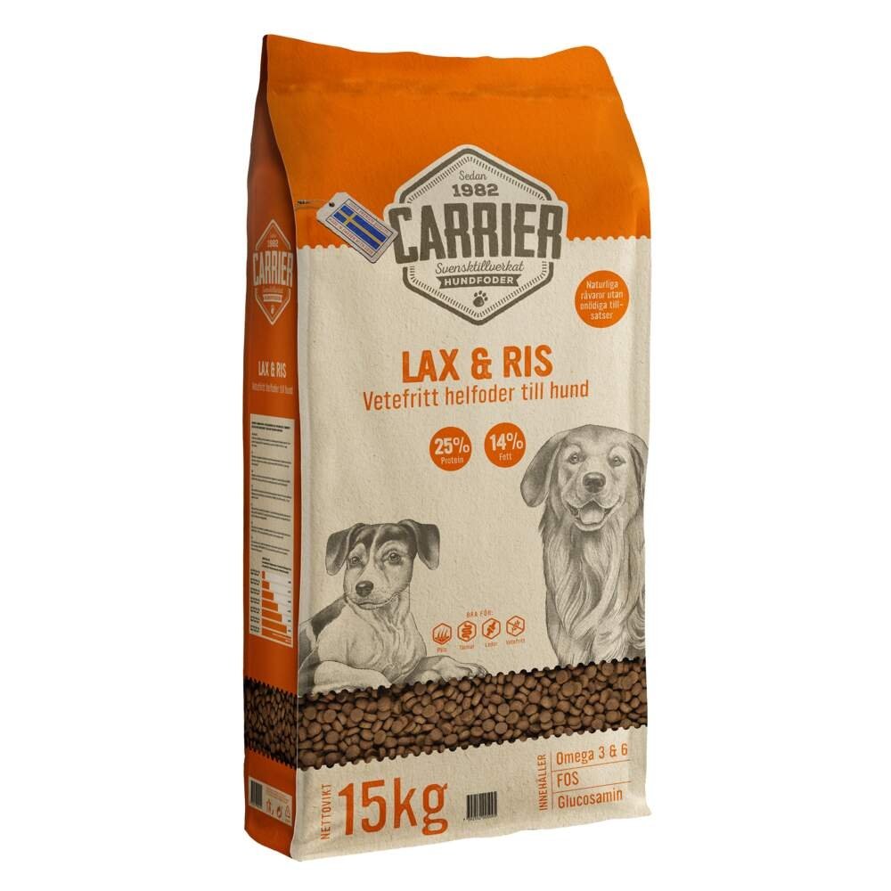 Carrier Laks & Ris (15 kg) Hund - Hundemat - Spesialfôr - Hundefôr til følsom hud