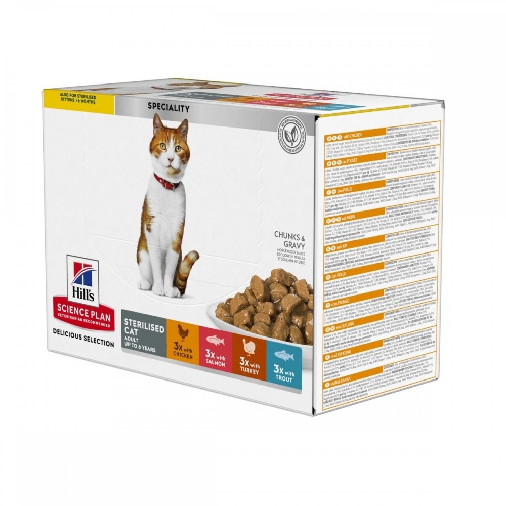 Bilde av Hill's Science Plan Cat Adult Sterilised Chicken, Fish, Trout & Turkey 12x85 G