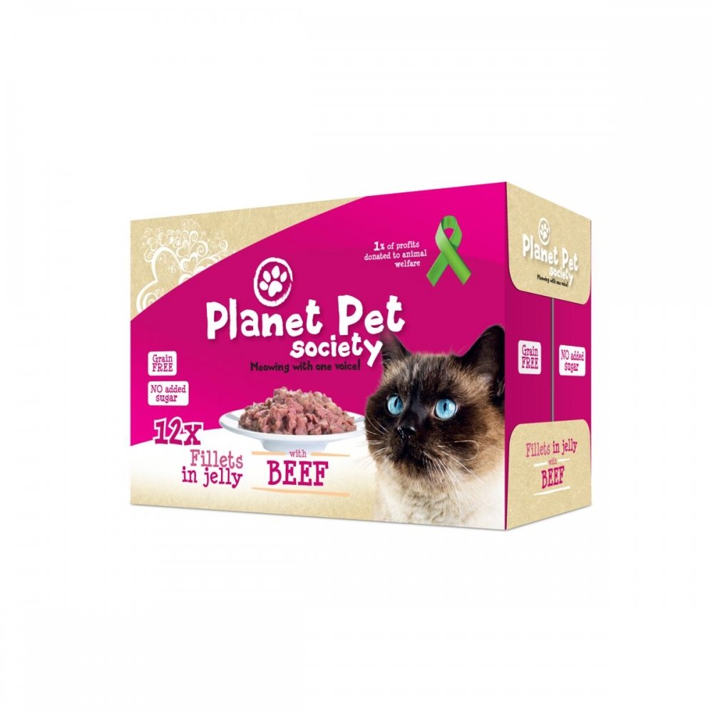 Planet Pet Society Oksekjøtt i Gelé 12x85 g Katt - Kattemat - Våtfôr