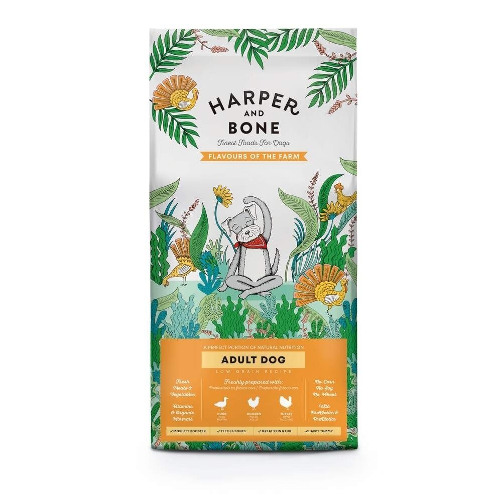 Harper & Bone Dog Adult Medium/Large Flavours Farm (18 kg) Hund - Hundemat - Tørrfôr