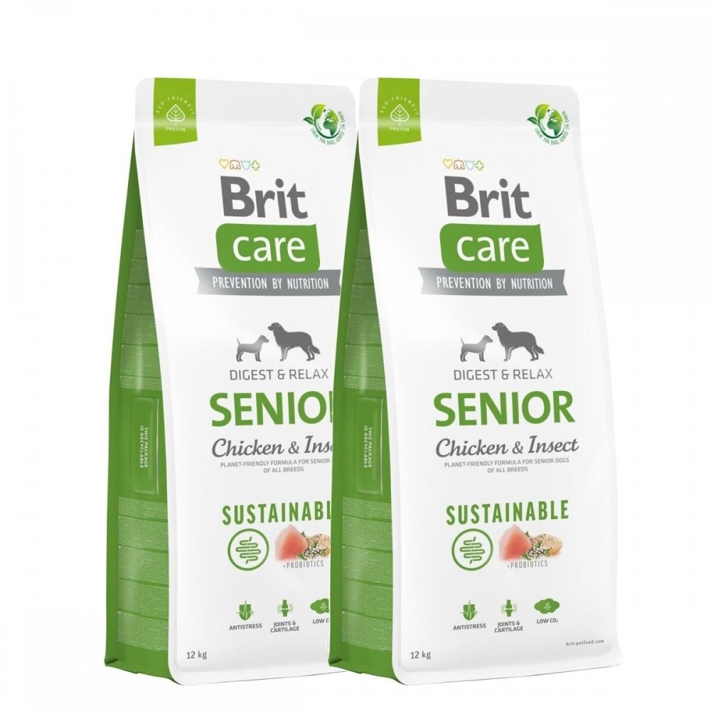 Brit Care Dog Senior Sustainable Chicken & Insect 2x12 kg Hund - Hundemat - Seniorfôr til hund