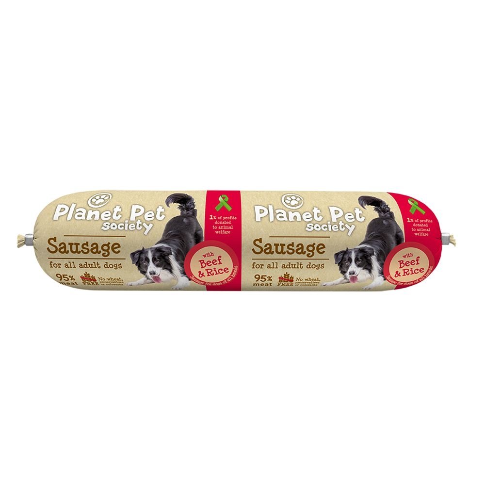 Planet Pet Society Sausage med Storfe & Ris 800 g