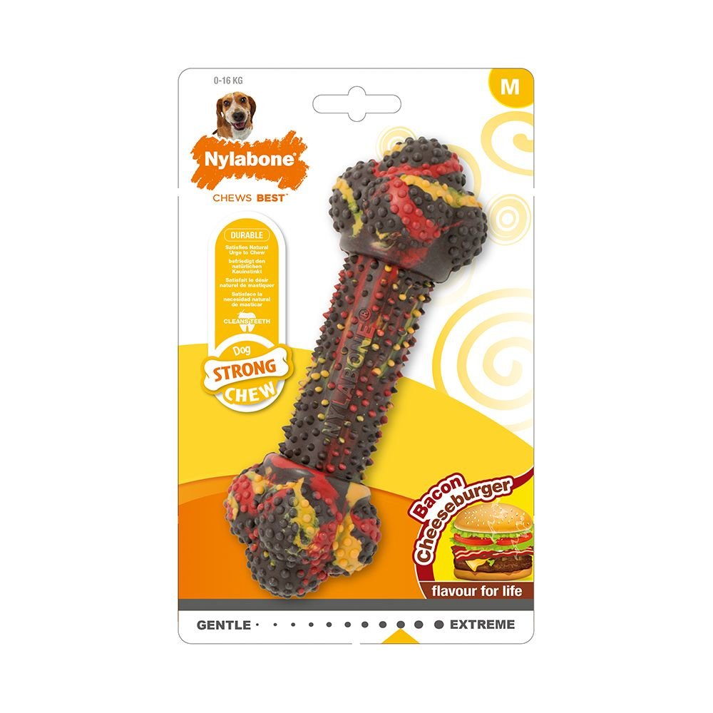 Nylabone Strong Bacon Cheeseburger (M) Hund - Hundeleker - Tyggeleker