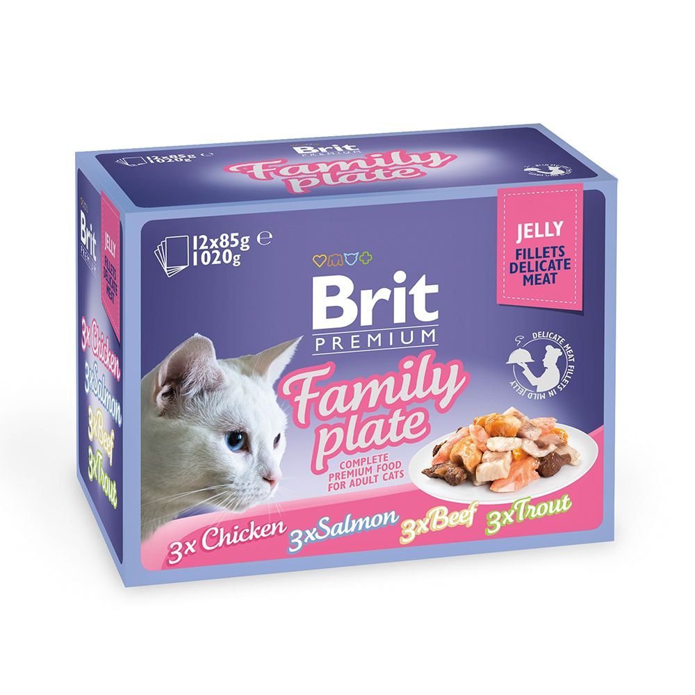Brit Premium Pouches Fillets in Jelly Family Plate 12x85 g Katt - Kattemat - Våtfôr