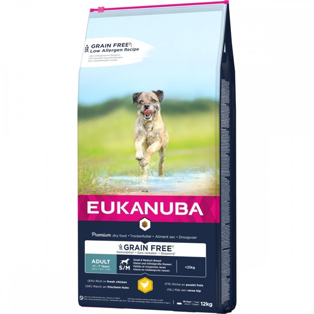 Eukanuba Dog Adult Grain Free Small & Medium Chicken (12 kg) Hund - Hundemat - Kornfritt hundefôr