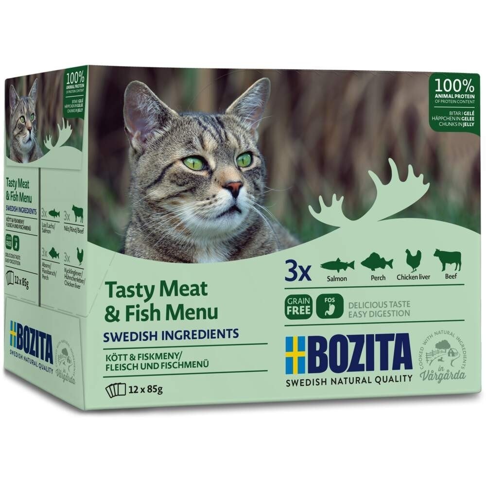Bozita Cat Kjøtt & Fisk i Gelé Multibox Katt - Kattemat - Våtfôr