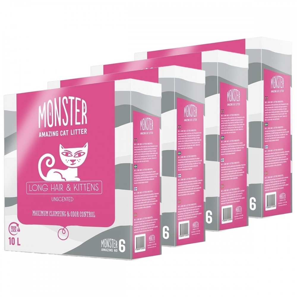 Monster Long Hair & Kitten Unscented 4 x 10L Katt - Kattesand