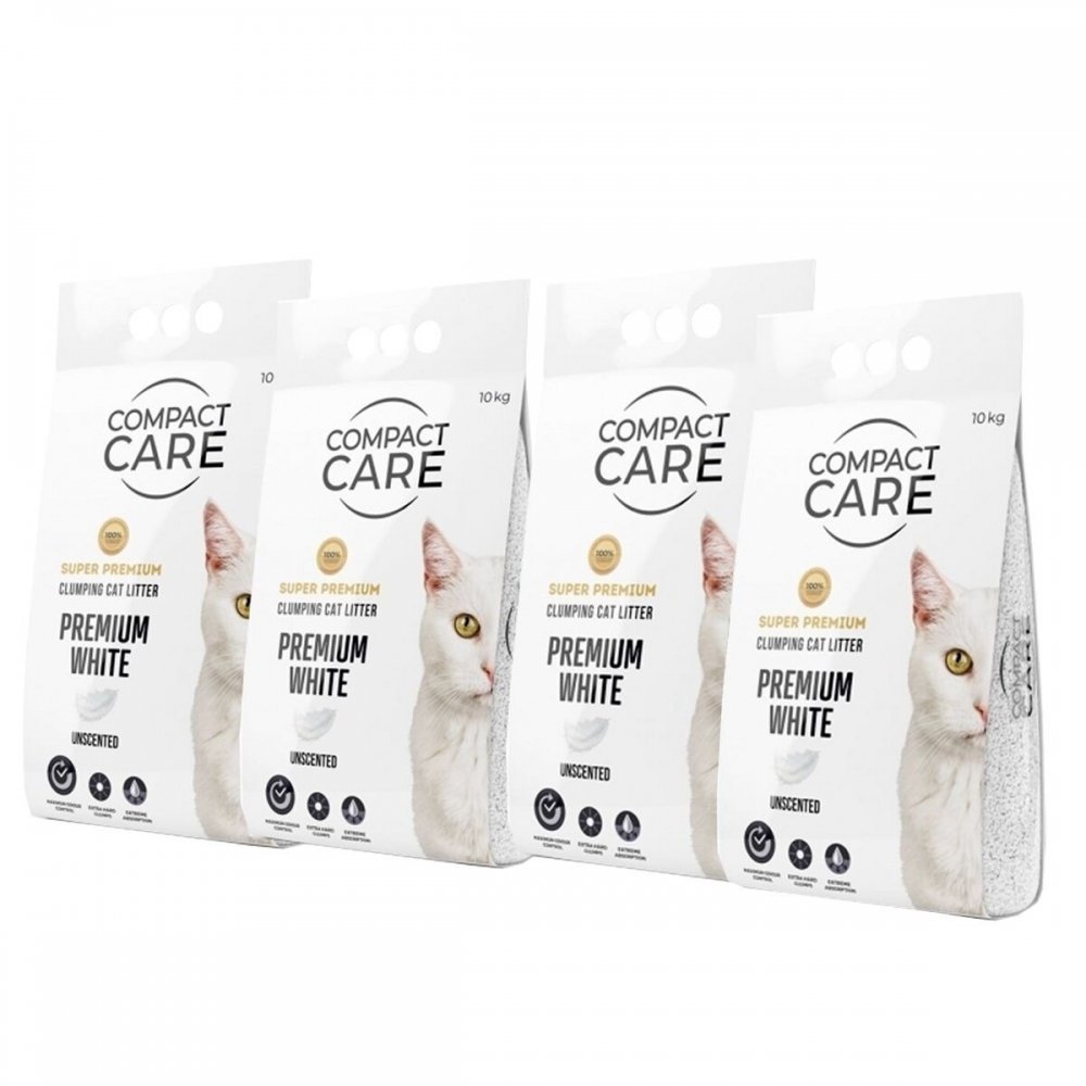 Compact Care Premium White Unscented 4 x 10kg Katt - Kattesand