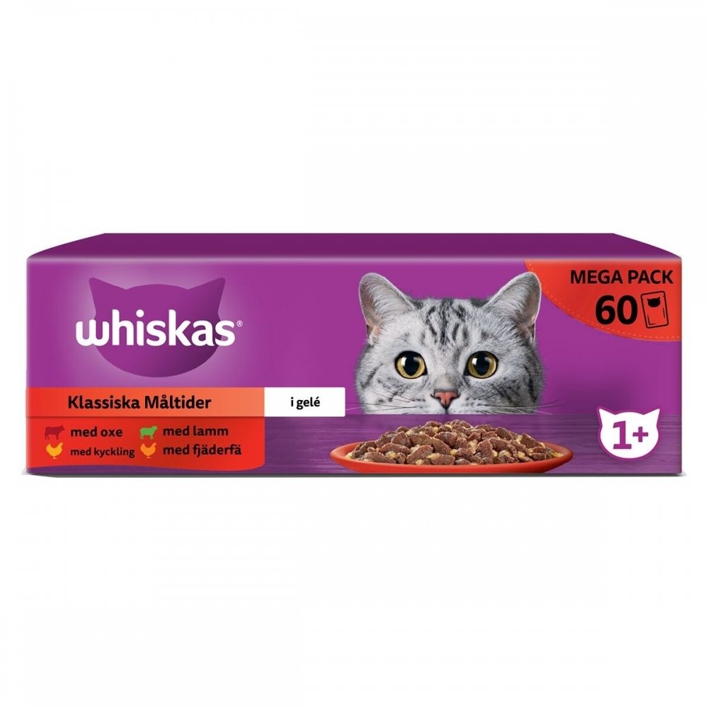 Whiskas 1+ Jelly med Okse, Lam och Kylling  60x85 g