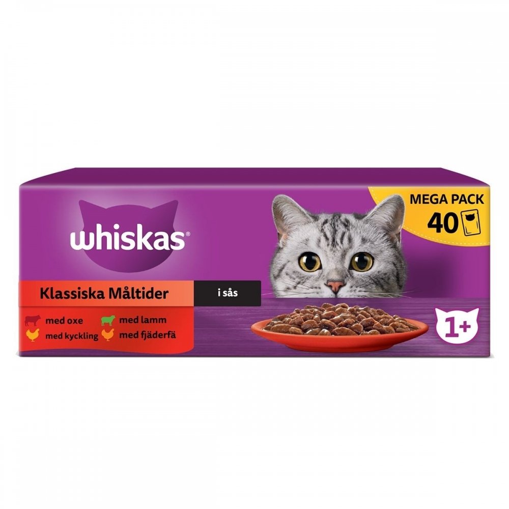 Whiskas 1+ Okse, Lam och Kylling i Saus 40x85 g