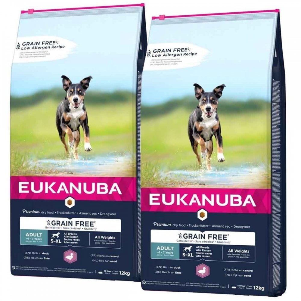 Eukanuba Dog Adult Grain Free Duck 2 x 12kg Hund - Hundemat - Kornfritt hundefôr