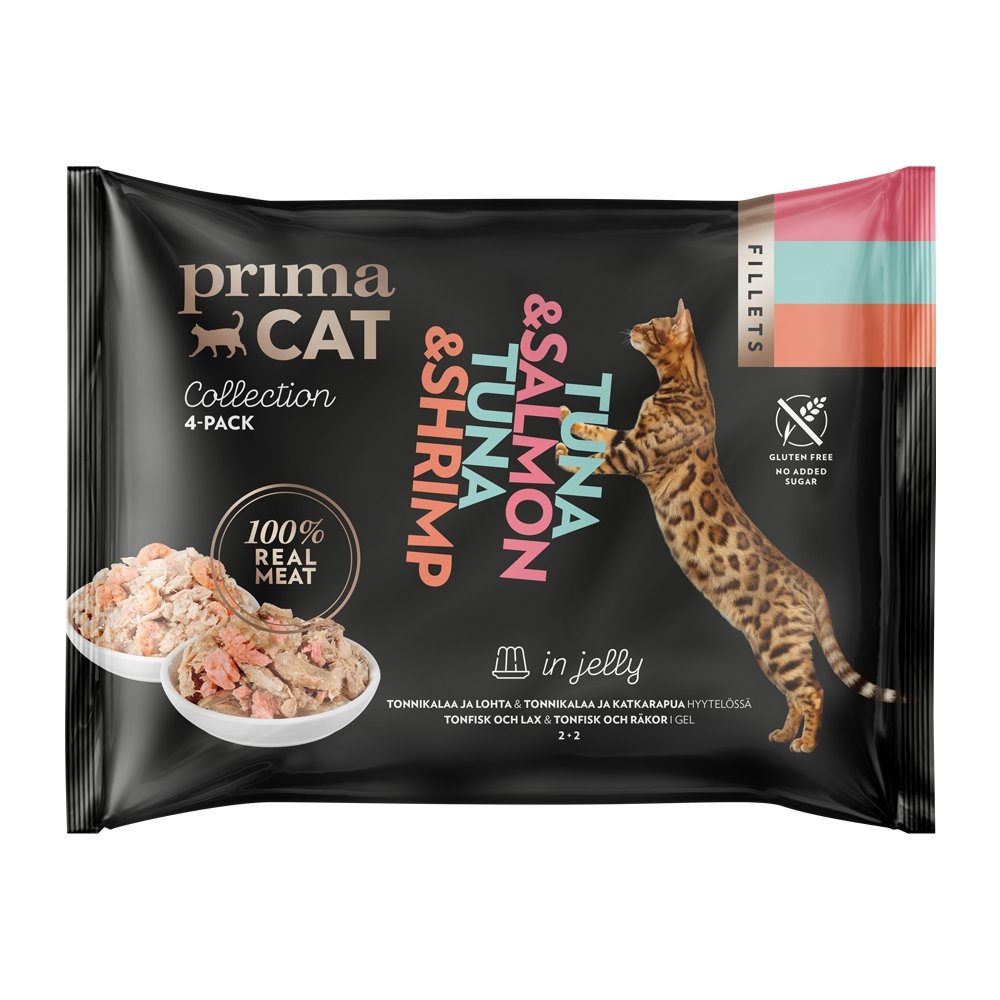 PrimaCat Tuna & Shrimp / Tuna & Salmon in Jelly (4x50 g) Katt - Kattemat - Våtfôr