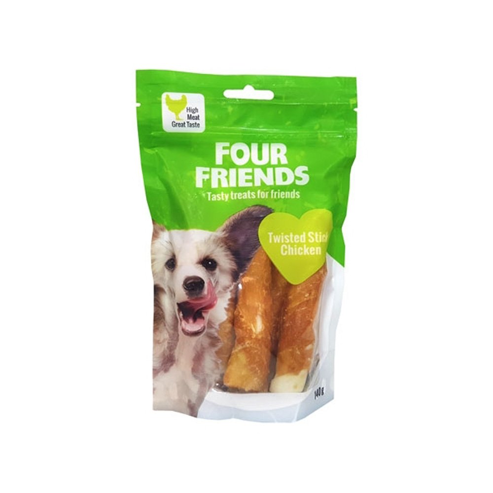 FourFriends Dog Twisted Stick Chicken 12,5 cm 4-pack Hund - Hundegodteri - Tyggepinner