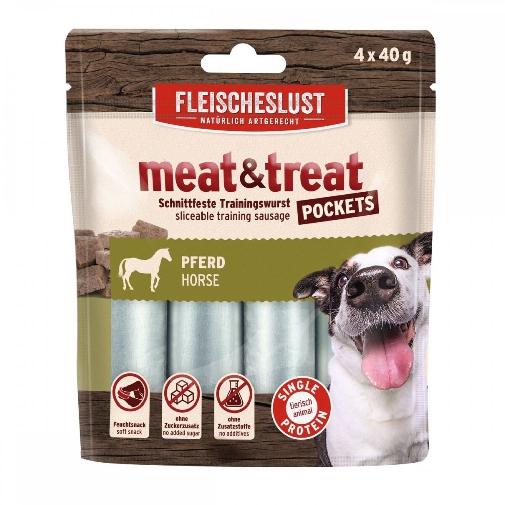MEAT & trEAT-Pockets Horse 4 x 40 g Hund - Hundegodteri - Godbiter til hund
