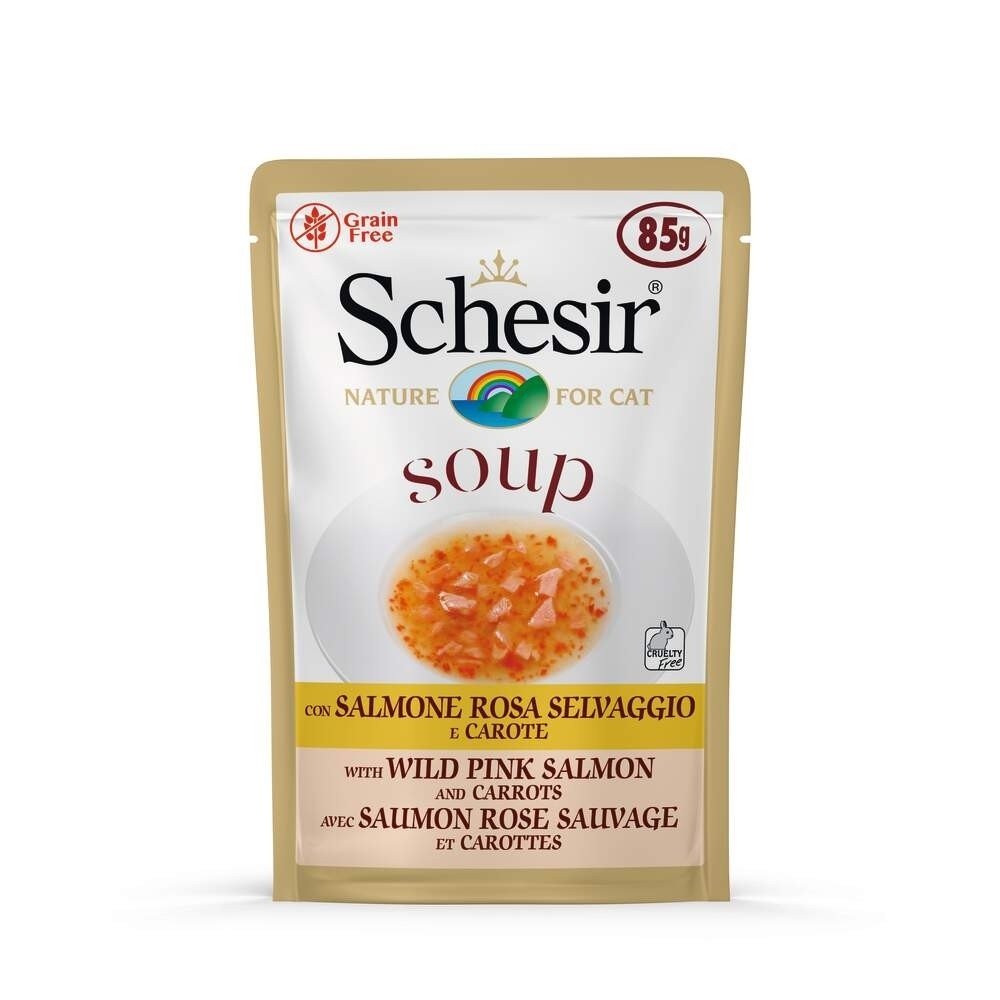 Schesir Soup Laks med Gulrot 85 g Katt - Kattemat - Våtfôr